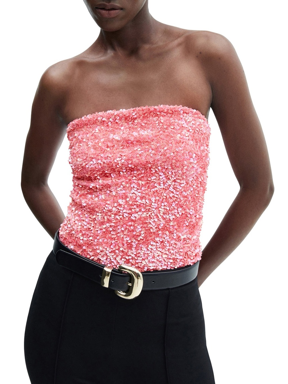 Mango Pink Sequin Strapless bodysuit